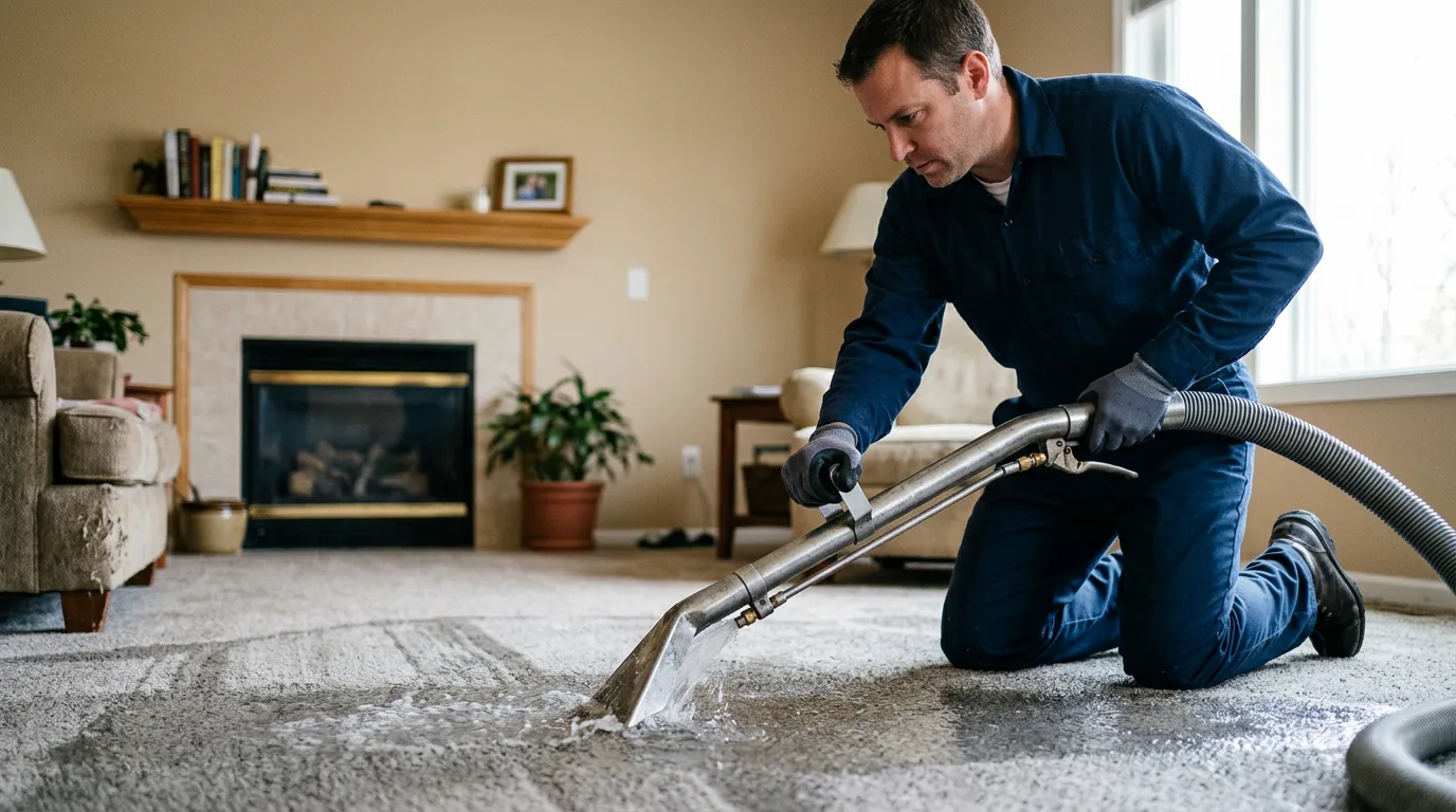 Water damage restoration technician working near South Amana, IA